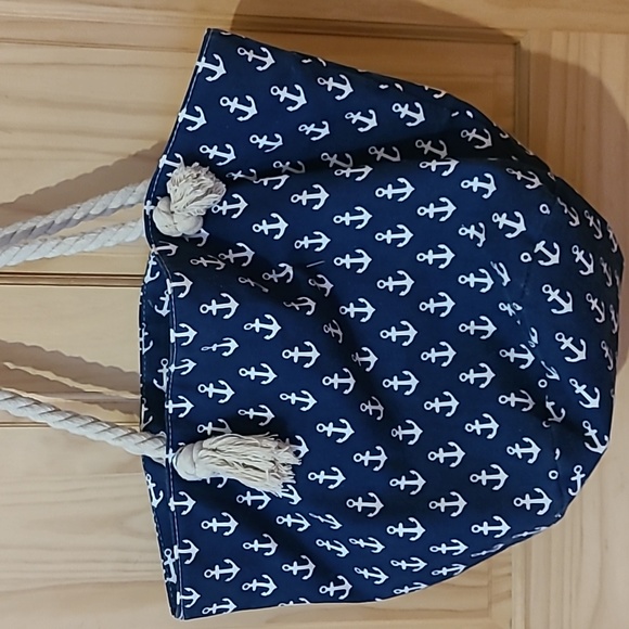 Canvas large beach bag with anchors - Picture 2 of 5